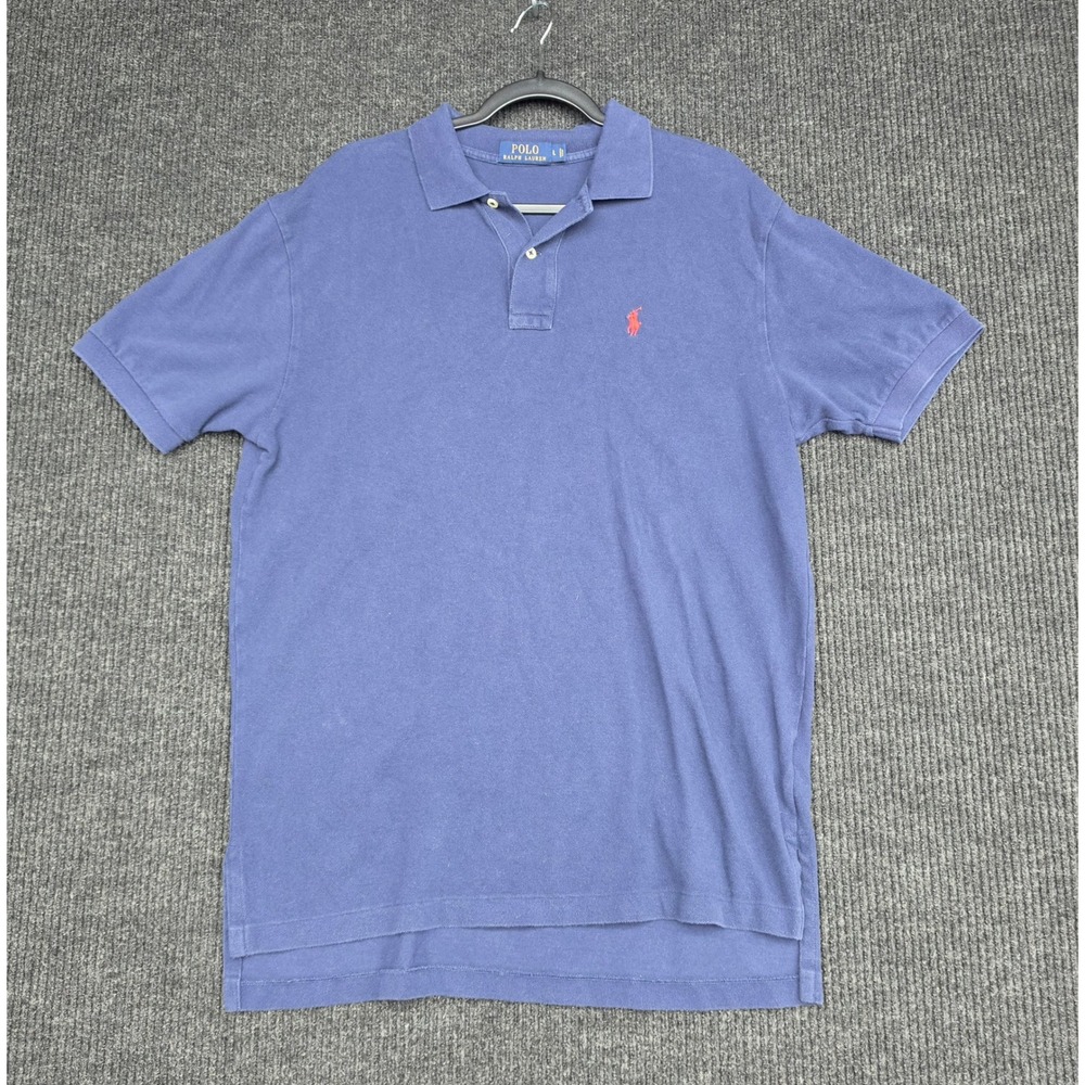 Polo Ralph Lauren Mens Large Blue Short Sleeve Pique Polo Shirt Red Pony Logo